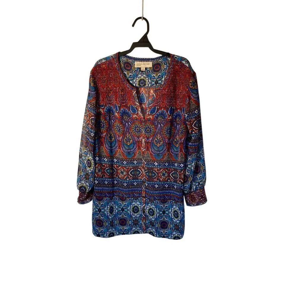 Jones New York, sport women’s paisley, print, sheer blouse, small